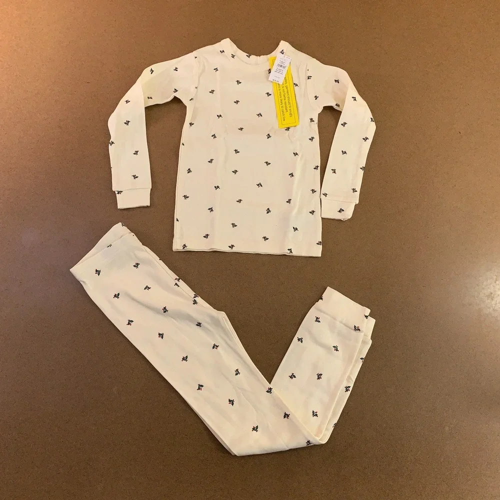 Gap Baby Girls 6Y Ivory Holly Cotton Long Sleeves Crew Holiday 2-Piece Set NWT‎